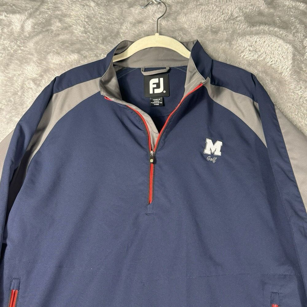FootJoy Jacket Mens M Blue Golf 1/2 Zip Windbreaker Pullover Country Club Logo